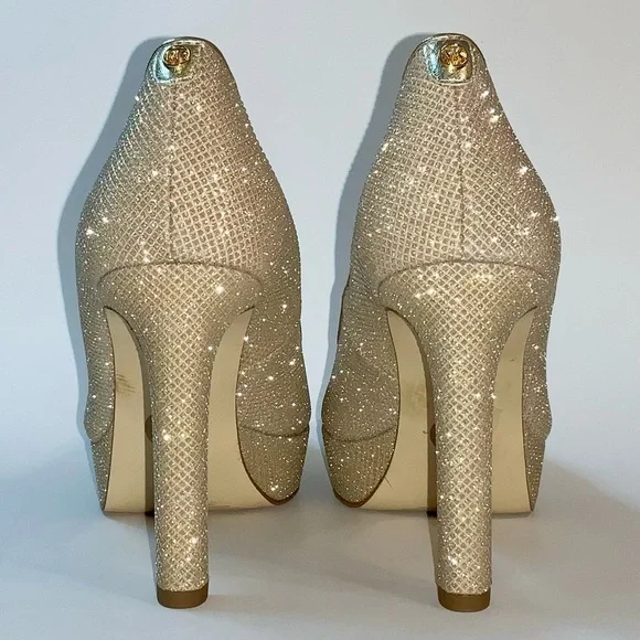 MICHAEL Michael Kors Pale Gold Glitter Chain Mesh Platform Pumps - Picture 9 of 16